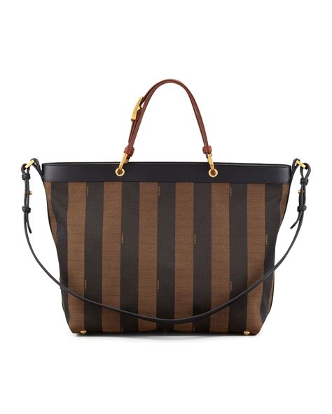 fendi pequin striped shoulder tote bag tobacco black brown